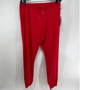 YIA Active Red Jogger Pants Gold Ankle Zippers Drawstring Athleisure NWT|0010